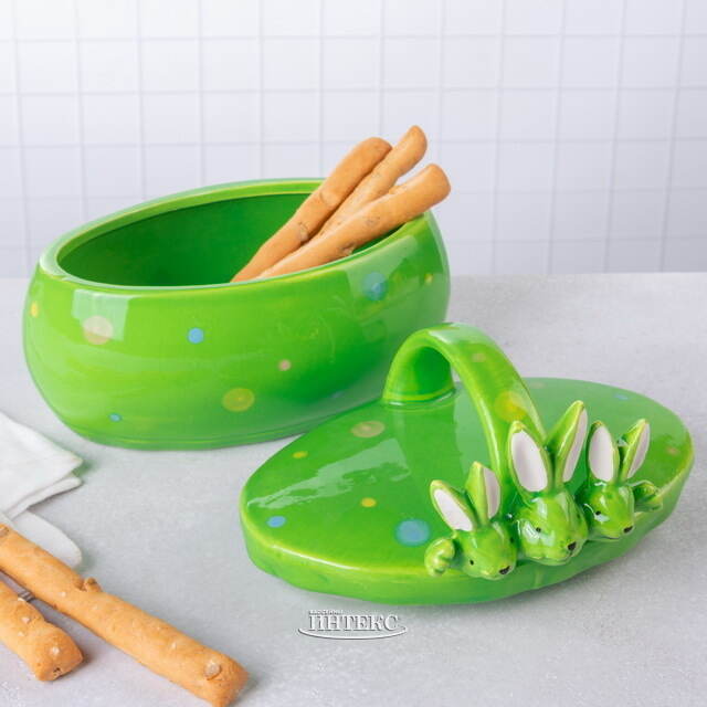 Конфетница Дружелюбные Кролики 17*15 см зеленая Due Esse Christmas (Ду Эссе Кристмас)