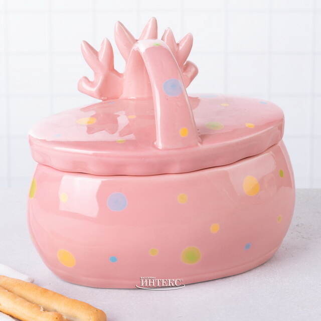 Конфетница Дружелюбные Кролики 17*15 см розовая Due Esse Christmas (Ду Эссе Кристмас)