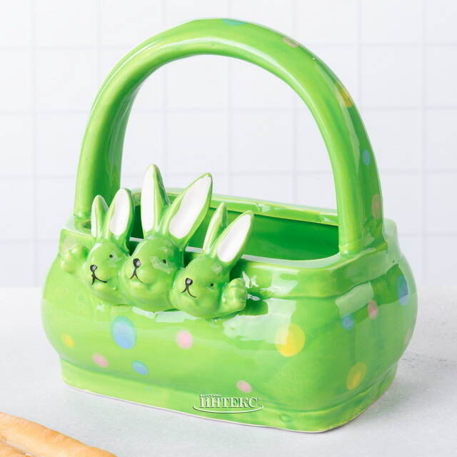 Конфетница Три Кролика 15 см зеленая Due Esse Christmas (Ду Эссе Кристмас)