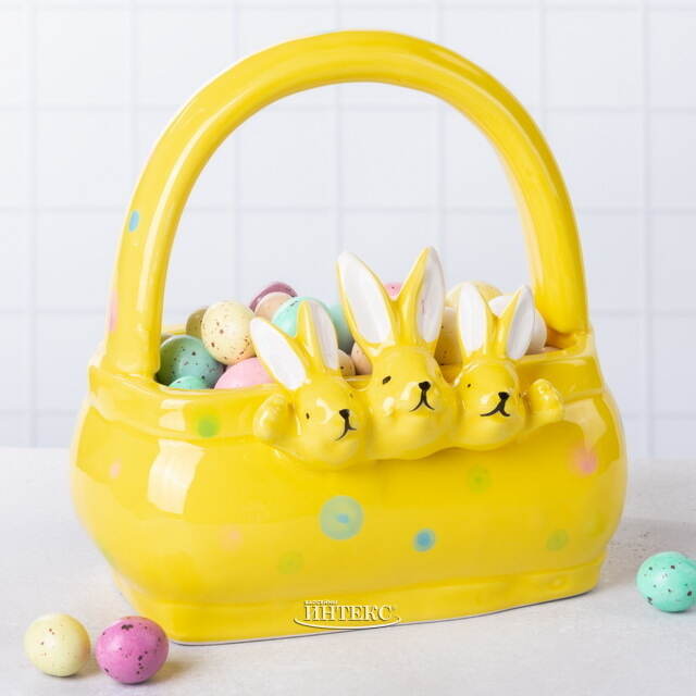 Конфетница Три Кролика 15 см желтая Due Esse Christmas (Ду Эссе Кристмас)