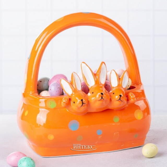 Конфетница Три Кролика 15 см оранжевая Due Esse Christmas (Ду Эссе Кристмас)
