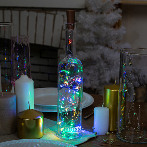 Гирлянда - пробка для бутылки Капельки, 8 разноцветных LED ламп, на батарейках, IP20 Koopman