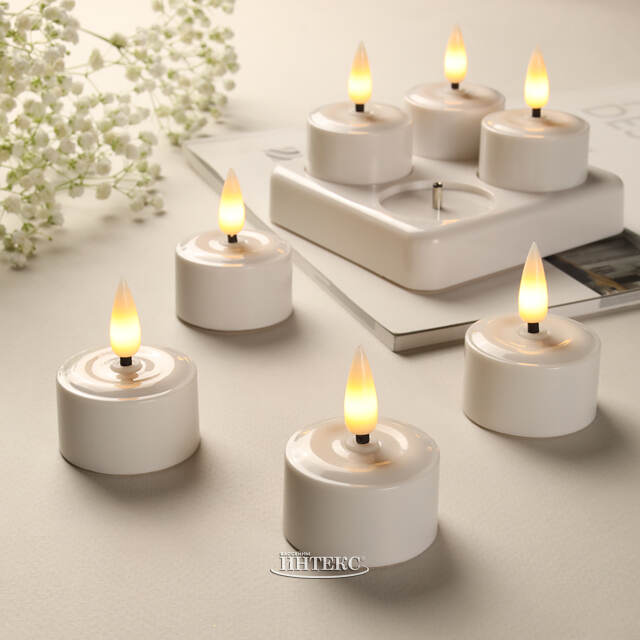 Чайная светодиодная свеча Ингрид 4 см, 4 шт, на батарейках, зарядное устройство Koopman (Купман)