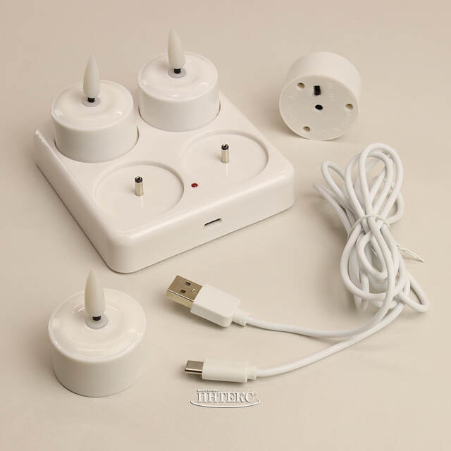 Чайная светодиодная свеча Ингрид 4 см, 4 шт, на батарейках, зарядное устройство Koopman (Купман)