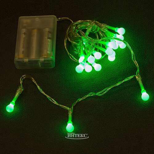 Электрогирлянда Шарики на батарейке 2 м, 20 зеленых LED ламп, прозрачный ПВХ, IP20 Koopman