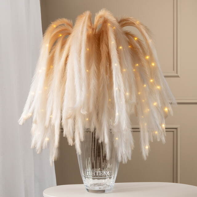 Светящаяся ветка с перьями Моника 130 см кремовая, теплые белые LED лампы, таймер, на батарейках Koopman (Купман)