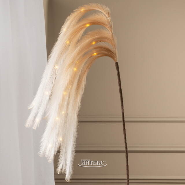 Светящаяся ветка с перьями Моника 130 см кремовая, теплые белые LED лампы, таймер, на батарейках Koopman (Купман)