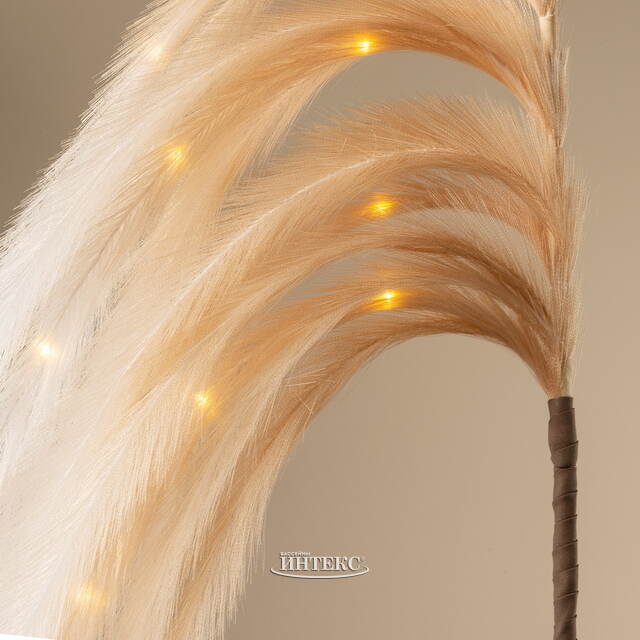 Светящаяся ветка с перьями Моника 130 см кремовая, теплые белые LED лампы, таймер, на батарейках Koopman (Купман)
