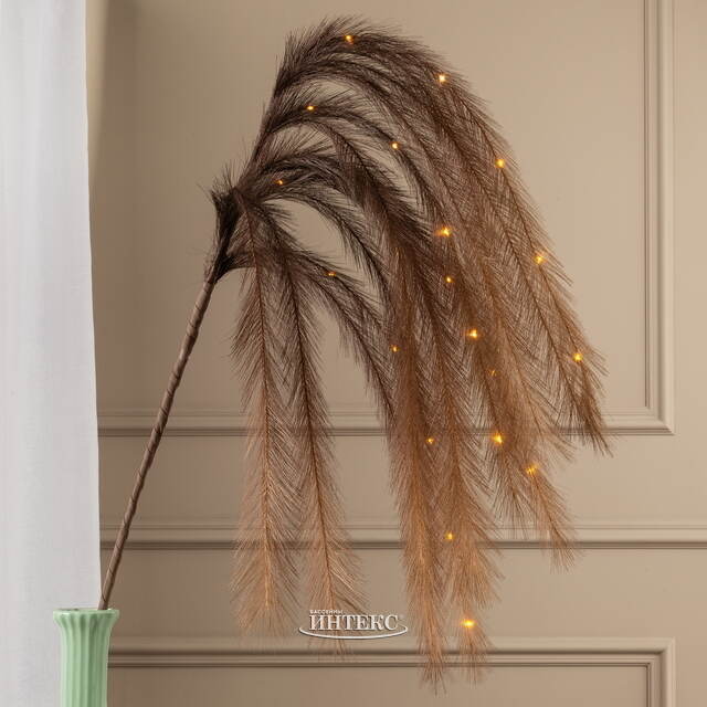 Светящаяся ветка с перьями Моника 130 см шоколадная, теплые белые LED лампы, таймер, на батарейках Koopman (Купман)