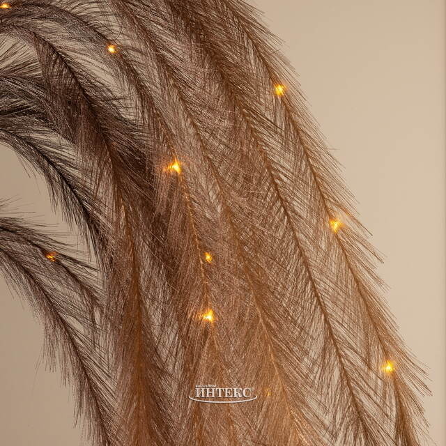 Светящаяся ветка с перьями Моника 130 см шоколадная, теплые белые LED лампы, таймер, на батарейках Koopman (Купман)