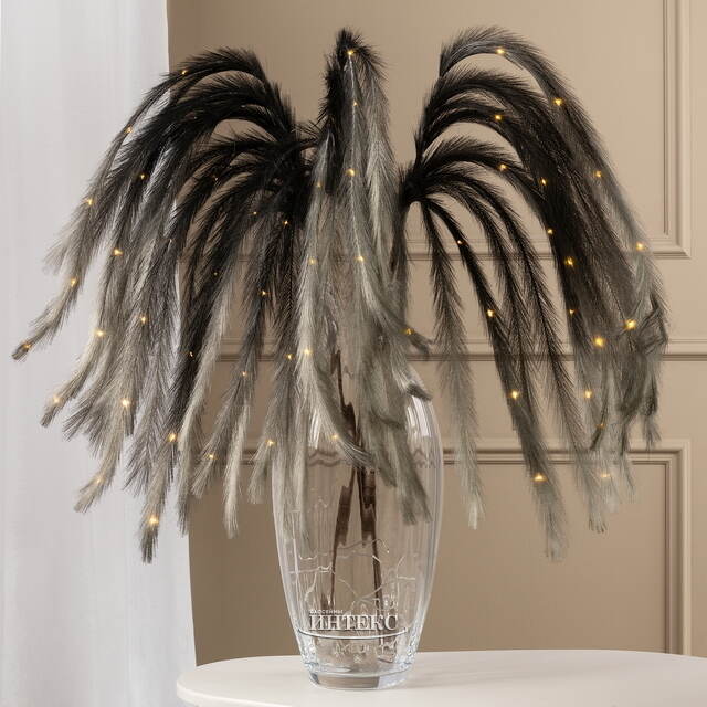 Светящаяся ветка с перьями Моника 130 см чёрная, теплые белые LED лампы, таймер, на батарейках Koopman (Купман)