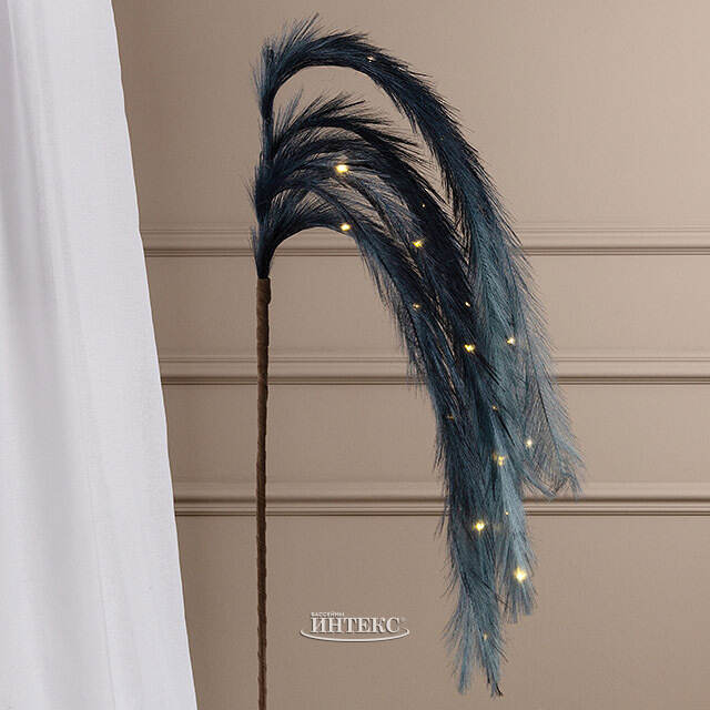 Светящаяся ветка с перьями Моника 130 см синяя, теплые белые LED лампы, таймер, на батарейках Koopman (Купман)