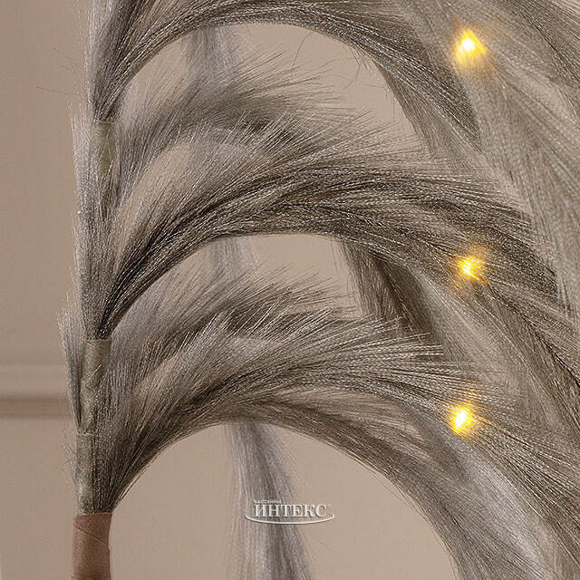 Светящаяся ветка с перьями Моника 130 см серая, теплые белые LED лампы, таймер, на батарейках Koopman (Купман)
