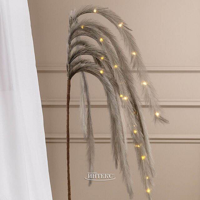 Светящаяся ветка с перьями Моника 130 см серая, теплые белые LED лампы, таймер, на батарейках Koopman (Купман)