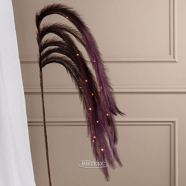 Светящаяся ветка с перьями Моника 130 см фиолетовая, теплые белые LED лампы, таймер, на батарейках Koopman (Купман)