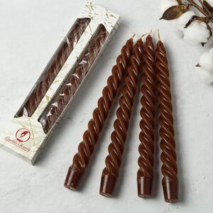 Свечи витые 24.5 см, 2 шт, коричневые (Омский Свечной, Россия). Артикул: 008143-свеча