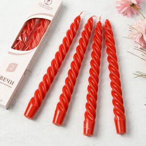 Свечи витые 24.5 см, 4 шт, красные (Омский Свечной, Россия). Артикул: 008446-свеча