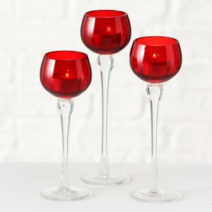 Набор стеклянных подсвечников на ножке Мадрид 18-22 см, 3 шт (Boltze, Германия). Артикул: 1015746