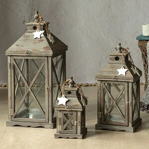 Набор деревянных подсвечников - фонарей Грэмми 3 шт 33-68 см Boltze фото 4