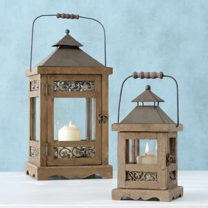 Набор деревянных подсвечников - фонарей Аурели 26 и 45 см, 2 шт (Boltze, Германия). Артикул: 1021158