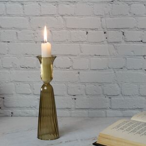 Стеклянный подсвечник Linea 18 см, золотисто-оливковый (EDG, Италия). Артикул: 104934-01