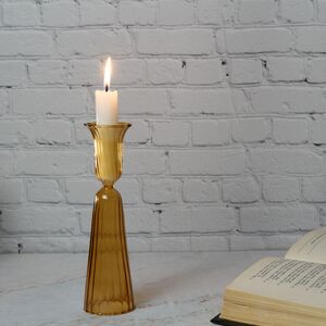 Стеклянный подсвечник Linea 18 см, янтарный (EDG, Италия). Артикул: 104934-25