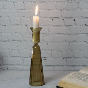 Стеклянный подсвечник Linea 22 см, золотисто-оливковый (EDG, Италия). Артикул: 104935-01