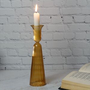 Стеклянный подсвечник Linea 22 см, янтарный (EDG, Италия). Артикул: 104935-25