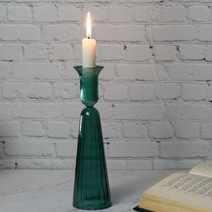 Стеклянный подсвечник Linea 22 см, изумрудный (EDG, Италия). Артикул: 104935-70