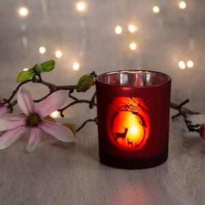 Подсвечник стаканчик Олени в лесу 8 см красный (Edelman, Нидерланды). Артикул: 1049623