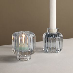 Стеклянный подсвечник Portugallo 8 см голубой, двусторонний