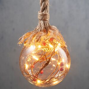 Подвесной светильник на канате Шар Бертасоль 10 см, 15 теплых белых LED ламп, на батарейках, таймер, стекло (Edelman, Нидерланды). Артикул: 1105126