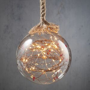 Подвесной светильник на канате Шар Бертасоль 20 см, 40 теплых белых LED ламп, на батарейках, таймер, стекло (Edelman, Нидерланды). Артикул: 1105128