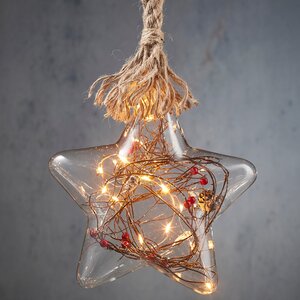 Подвесной светильник на канате Звезда Бертасоль 20 см, 15 теплых белых LED ламп, на батарейках, таймер, стекло (Edelman, Нидерланды). Артикул: ID78150