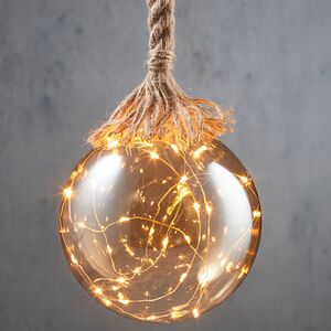 Подвесной светильник на канате Шар Браноган 14 см, 30 теплых белых LED ламп, на батарейках, таймер, стекло (Edelman, Нидерланды). Артикул: 1105137