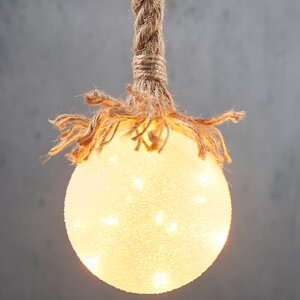 Подвесной светильник на канате Шар Бранилейв 10 см, 15 теплых белых LED ламп, на батарейках, таймер, стекло (Edelman, Нидерланды). Артикул: ID78153