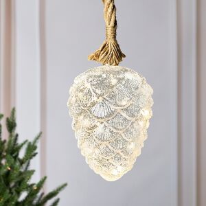 Подвесной светильник на канате Шишка Бранилейв 21 см, 15 теплых белых LED ламп, на батарейках, таймер, стекло (Edelman, Нидерланды). Артикул: 1105159