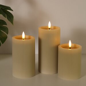 Набор светодиодных свечей Ondule Beige 10-15 см, 3 шт, с имитацией пламени, на батарейках Edelman фото 2