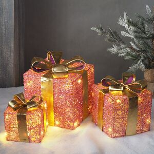 Светящиеся подарки Pink Moulins 13-30 см, 3 шт, 25 теплых белых LED ламп, на батарейках