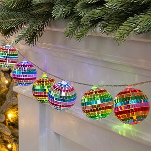 Светодиодная гирлянда Диско Шар - Rainbow Mirror 1.5 м, 10 RGB LED ламп, таймер, на батарейках