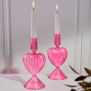 Стеклянный подсвечник Сердце - Pink Flame 20 см