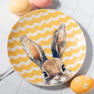 Пасхальное блюдо Цветочный Зайка 19 см желтое