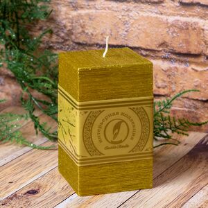 Свеча квадратная Бергамо Рустик 125*75 мм золотая (Омский Свечной, Россия). Артикул: 174234-свеча