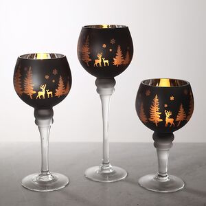 Набор стеклянных подсвечников-бокалов Фиери 20-30 см, 3 шт (Boltze, Германия). Артикул: 2005833