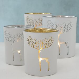 Набор стеклянных подсвечников Deer - Silver Igeva 8-10 см, 2 шт (Boltze, Германия). Артикул: 2012010-2