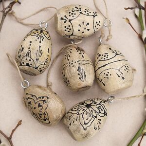 Декоративные пасхальные яйца Хольмштейн 6 см, 6 шт, дерево (Boltze, Германия). Артикул: 2018322