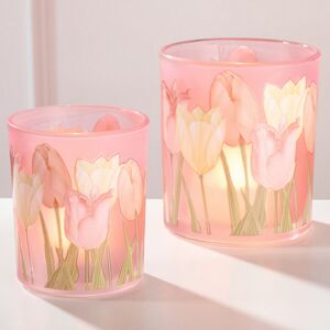Набор стеклянных подсвечников Тюльпаны 8-10 см розовый, 2 шт