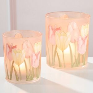 Набор стеклянных подсвечников Тюльпаны 8-10 см оранжевый, 2 шт