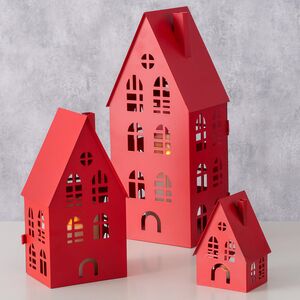 Набор подсвечников - домиков Белфаст 13-38 см красный, 3 шт