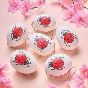 Пасхальные подвески Яйца - Божьи Коровки 6 см, 6 шт, натуральные